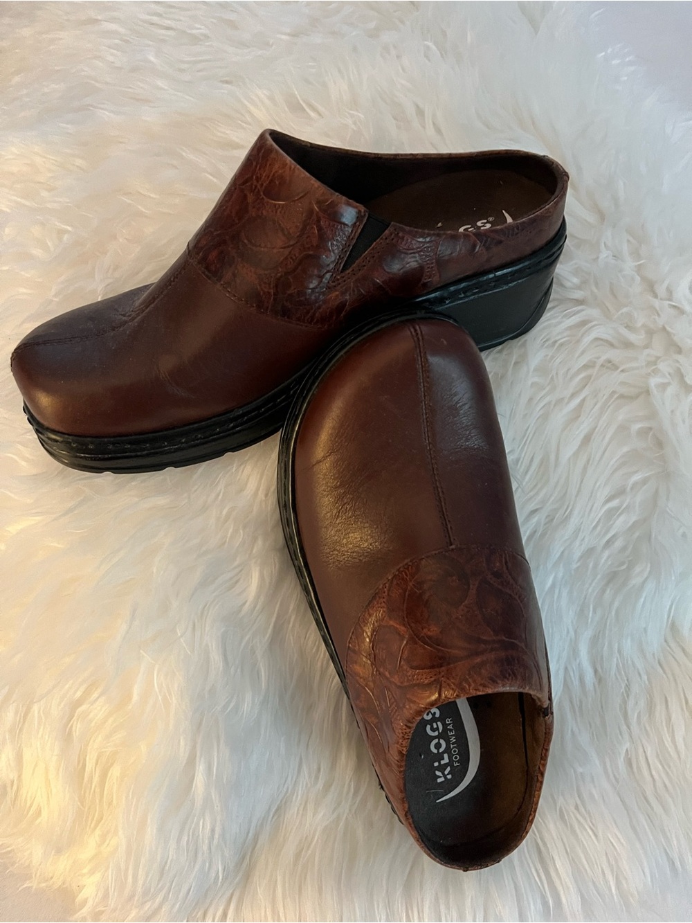 Klogs Dark Brown Leather Slip-On Clogs with Textured Accent
